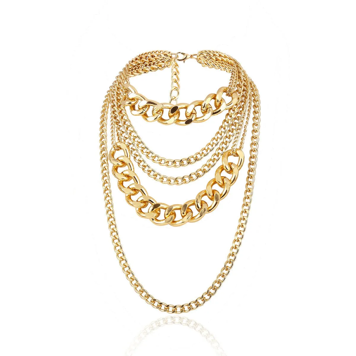 18K Gold-Plated Curb Chain Layered Statement Necklace