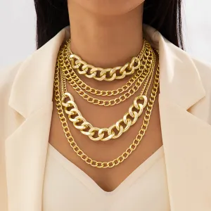18K Gold-Plated Curb Chain Layered Statement Necklace