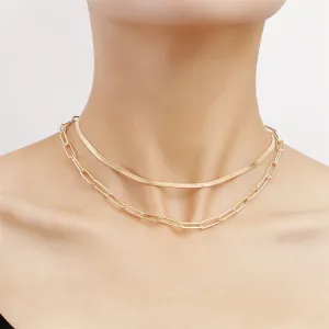 18K Gold-Plated Herringbone Chain Layered Necklace