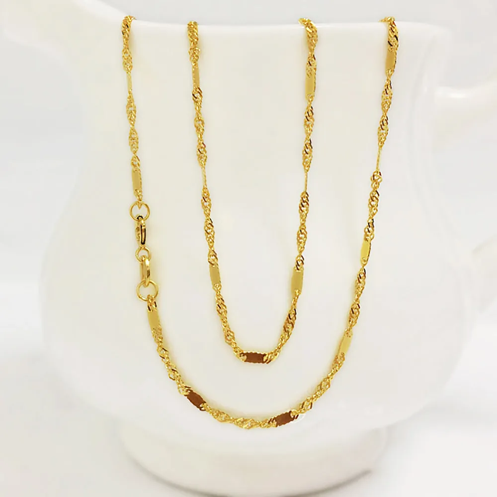 18K Solid Gold 1.3mm Water Chain Glossy Necklace Charm Jewelry 16in - 20in