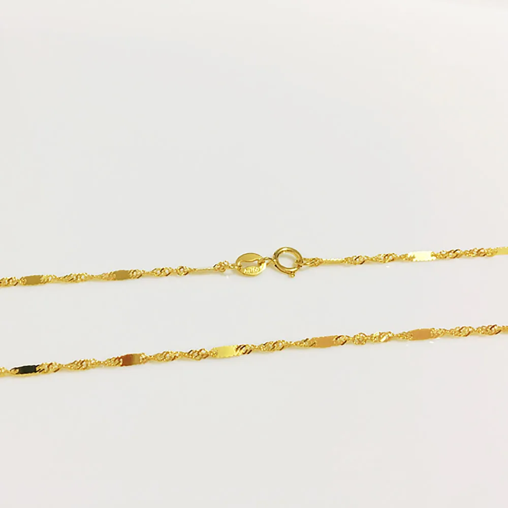 18K Solid Gold 1.3mm Water Chain Glossy Necklace Charm Jewelry 16in - 20in