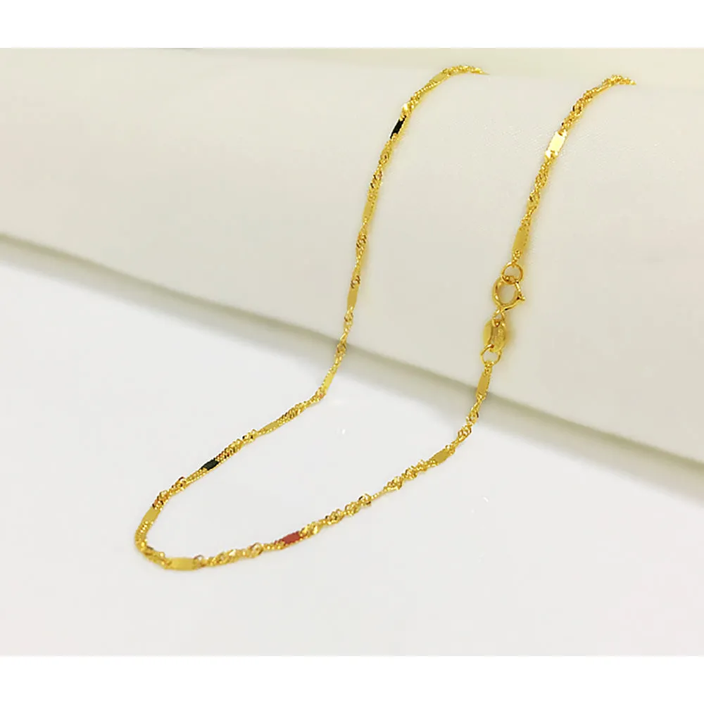 18K Solid Gold 1.3mm Water Chain Glossy Necklace Charm Jewelry 16in - 20in