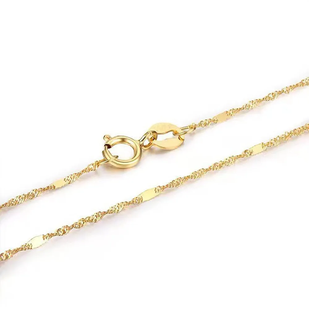 18K Solid Gold 1mm Water Chain Glossy Necklace Charm Jewelry 18in