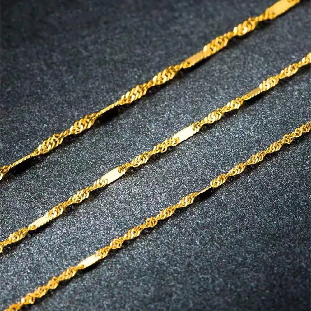 18K Solid Gold 1mm Water Chain Glossy Necklace Charm Jewelry 18in