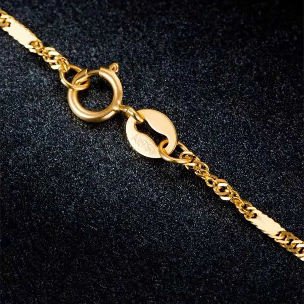 18K Solid Gold 1mm Water Chain Glossy Necklace Charm Jewelry 18in