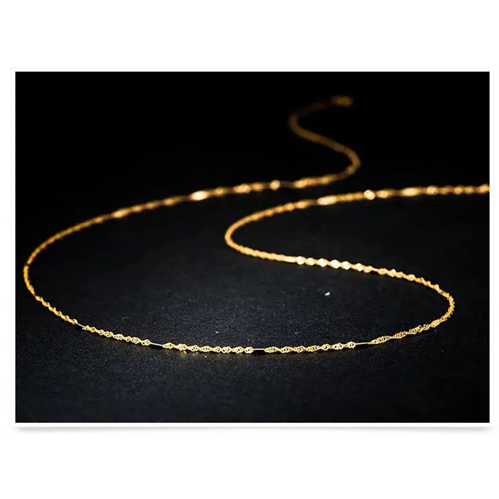 18K Solid Gold 1mm Water Chain Glossy Necklace Charm Jewelry 18in
