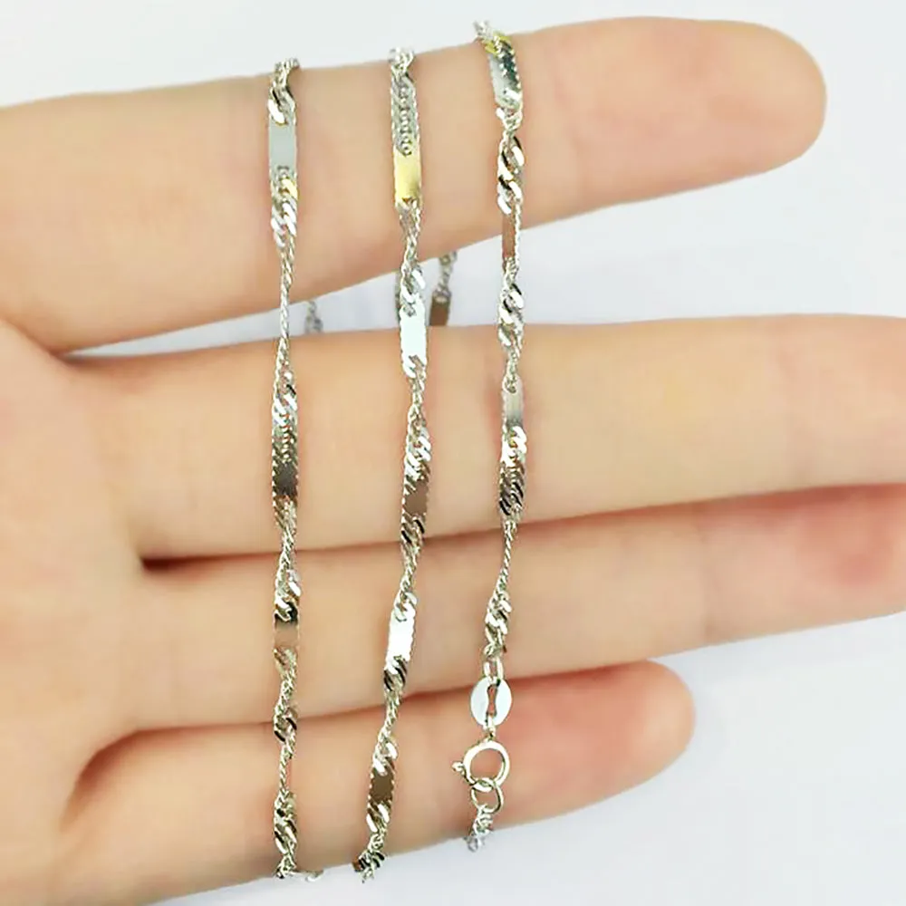 18K Solid Gold 2mm Water Chain Glossy Necklace Charm Jewelry 16.5in - 20in