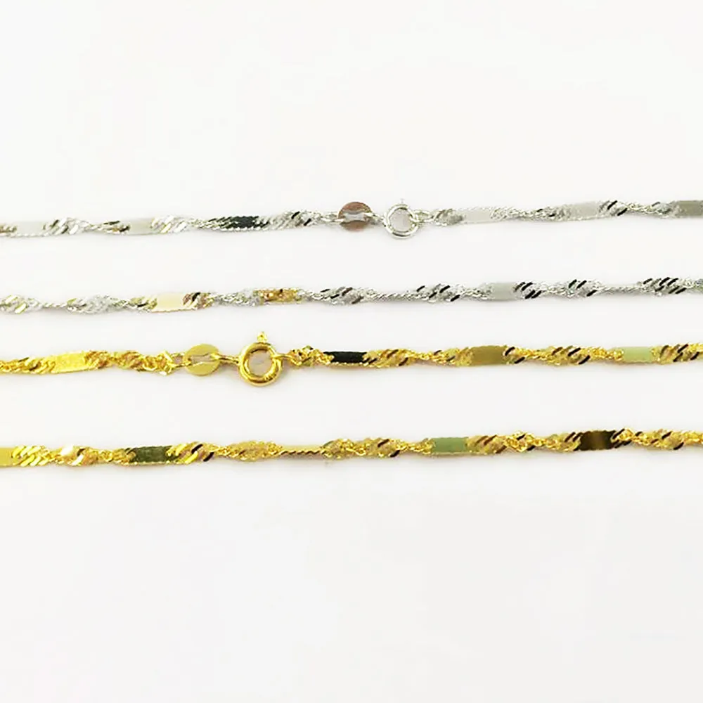 18K Solid Gold 2mm Water Chain Glossy Necklace Charm Jewelry 16.5in - 20in