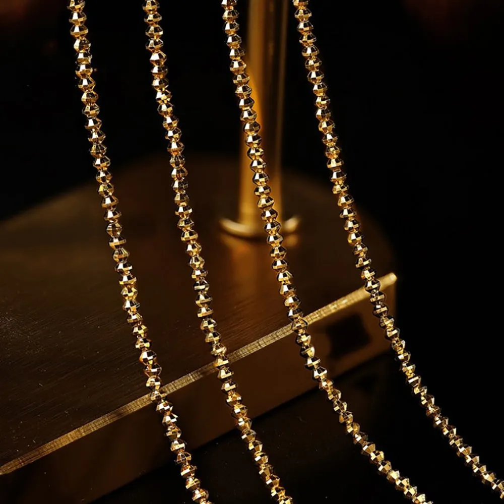 18K Solid Gold Bead Chain Necklace Glossy Beautiful Charm Choker Stamped Au750