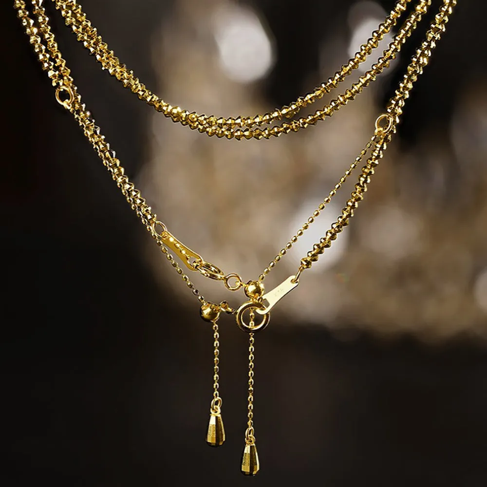 18K Solid Gold Bead Chain Necklace Glossy Beautiful Charm Choker Stamped Au750