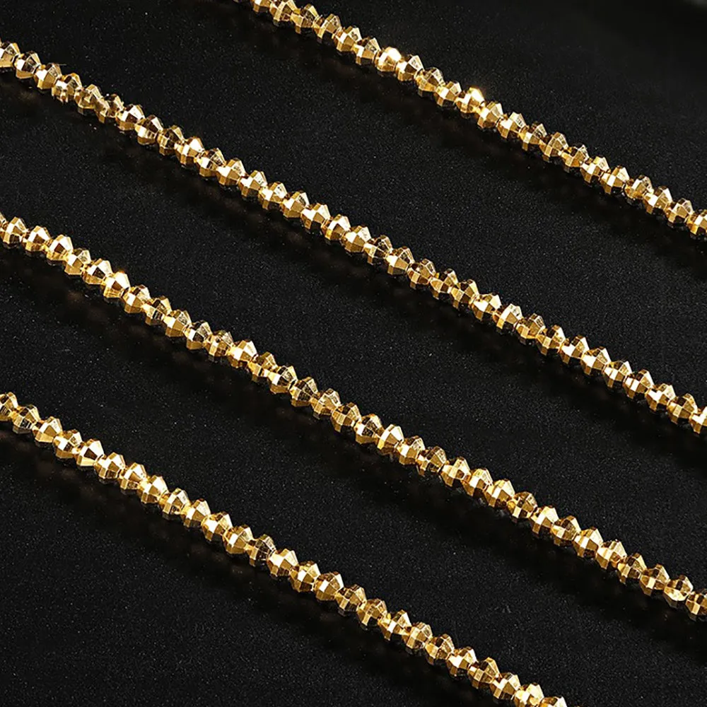 18K Solid Gold Bead Chain Necklace Glossy Beautiful Charm Choker Stamped Au750