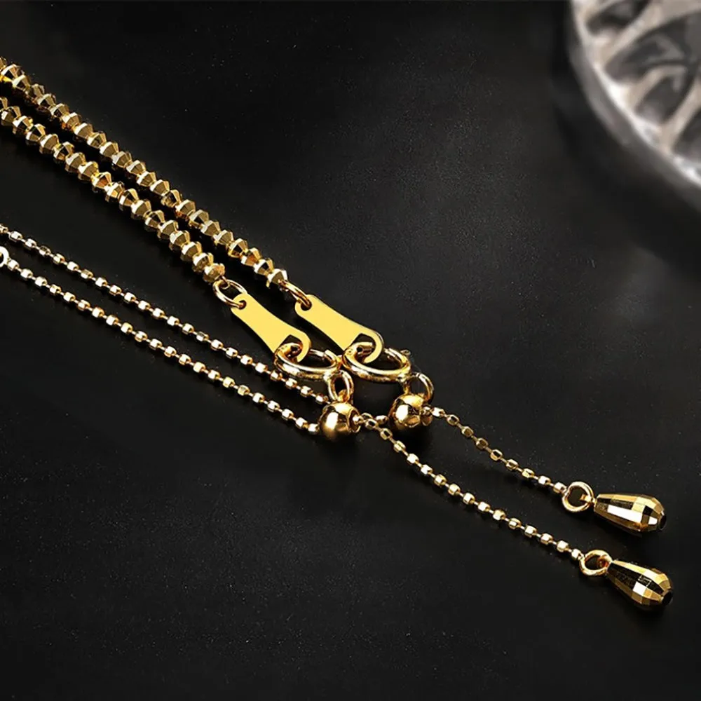 18K Solid Gold Bead Chain Necklace Glossy Beautiful Charm Choker Stamped Au750