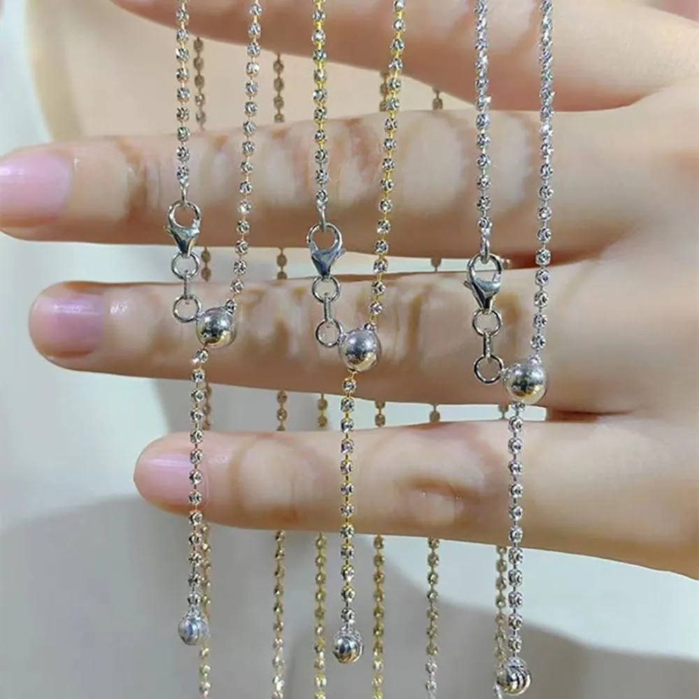 18K Solid Gold Bead Chain Necklace Glossy Beautiful Charm Jewelry 18"-24"