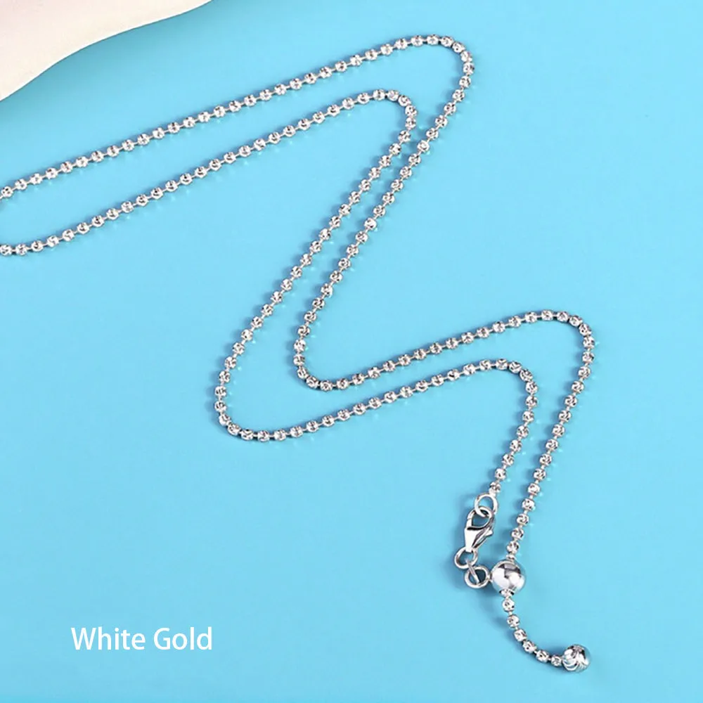 18K Solid Gold Bead Chain Necklace Glossy Beautiful Charm Jewelry 18"-24"