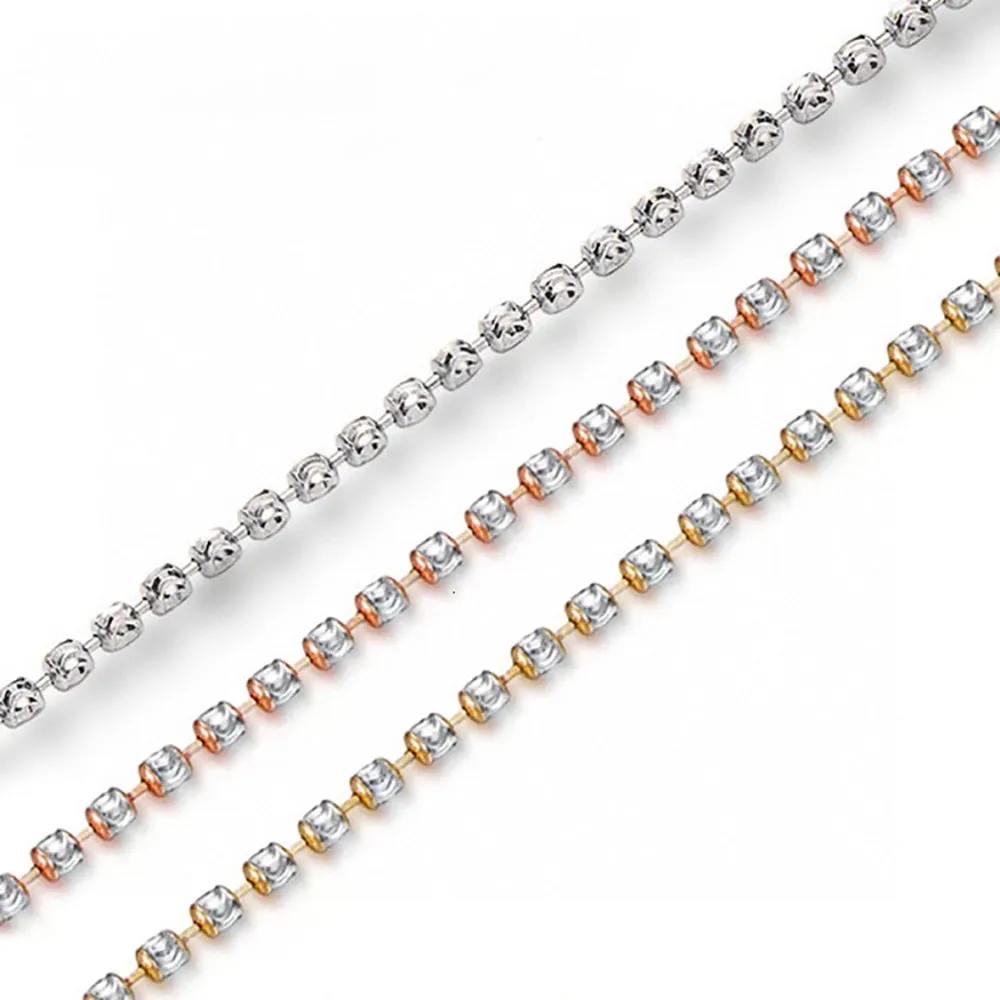 18K Solid Gold Bead Chain Necklace Glossy Beautiful Charm Jewelry 18"-24"
