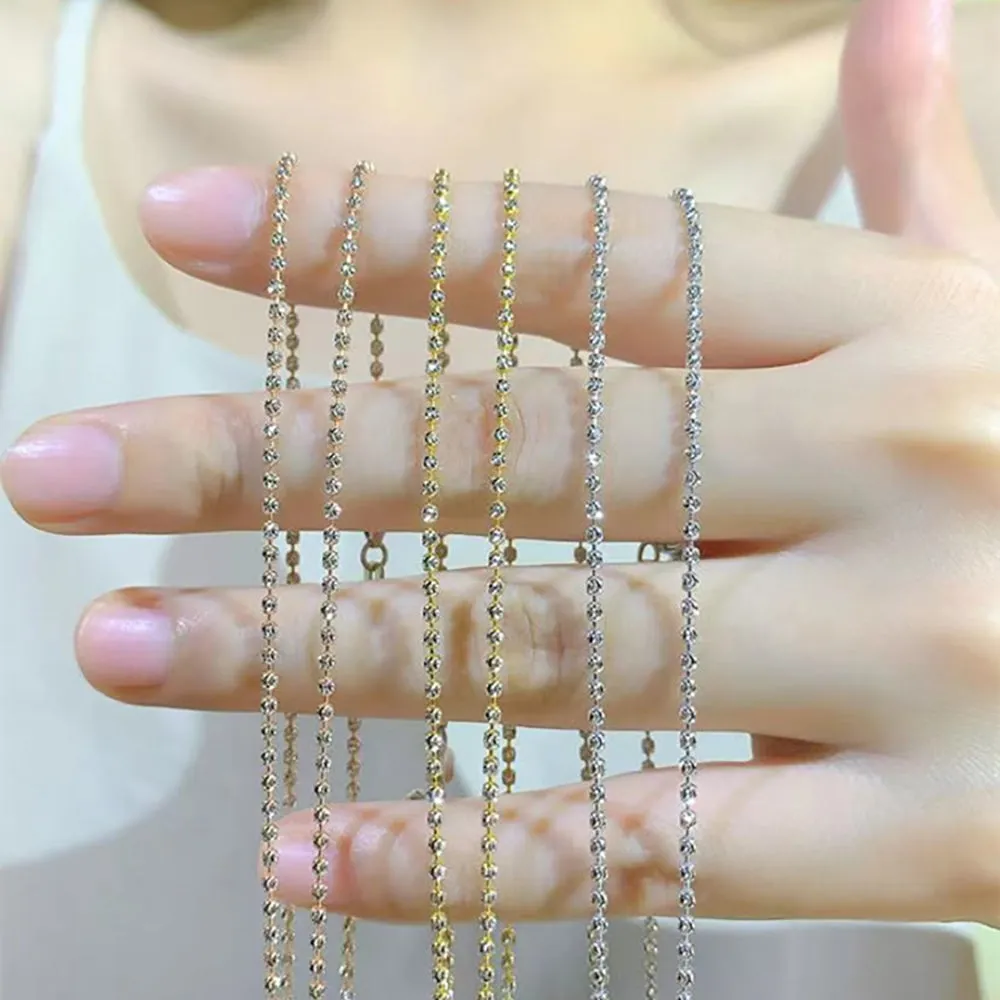 18K Solid Gold Bead Chain Necklace Glossy Beautiful Charm Jewelry 18"-24"