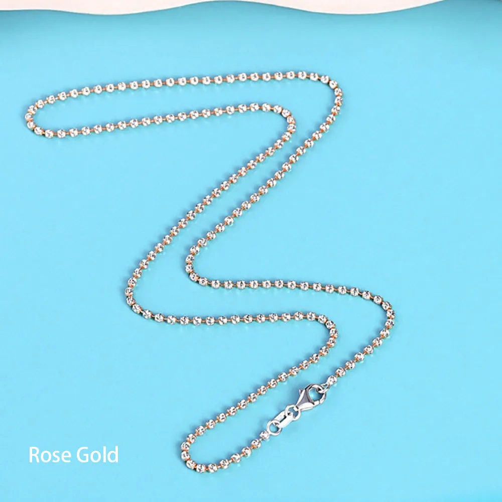 18K Solid Gold Bead Chain Necklace Glossy Beautiful Charm Jewelry 18"-24"