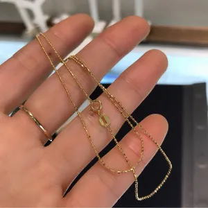 18K Solid Gold Bead Chain Necklace Glossy Beautiful Choker Jewelry Stamped Au750 18"
