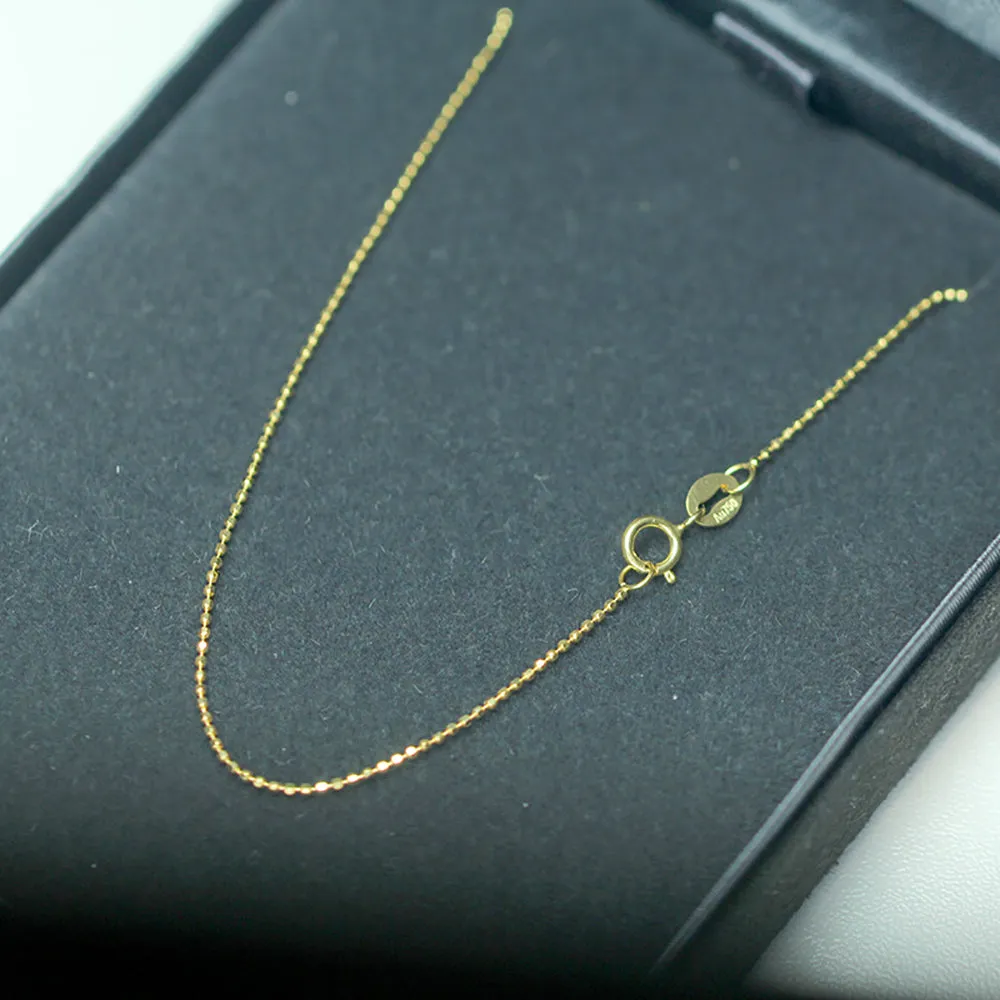 18K Solid Gold Bead Chain Necklace Glossy Beautiful Choker Jewelry Stamped Au750 18"