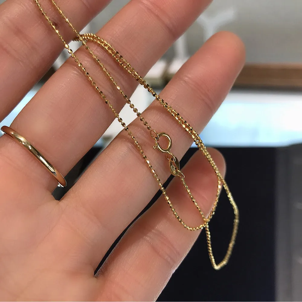 18K Solid Gold Bead Chain Necklace Glossy Beautiful Choker Jewelry Stamped Au750 18"