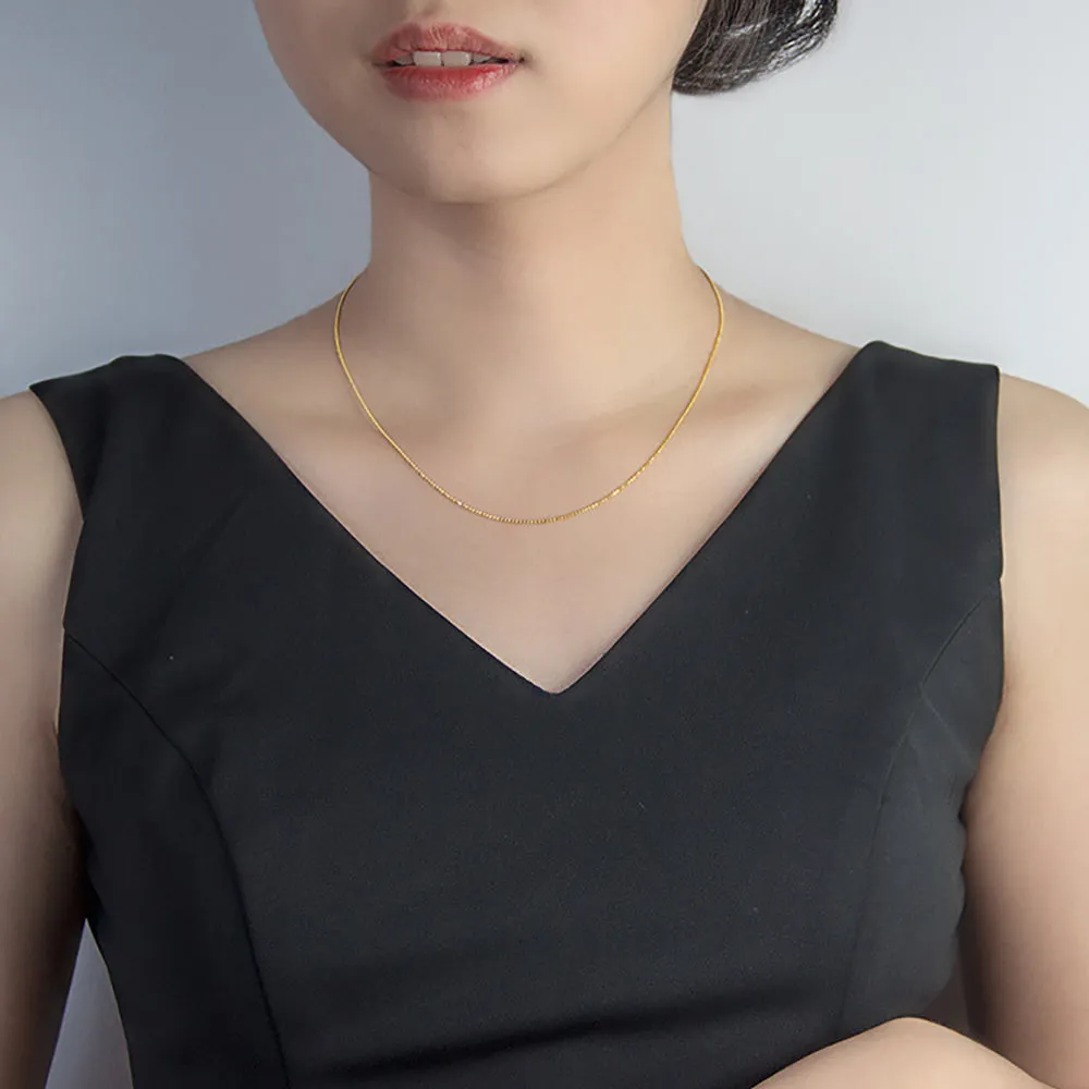 18K Solid Gold Bead Chain Necklace Glossy Beautiful Choker Jewelry Stamped Au750 18"