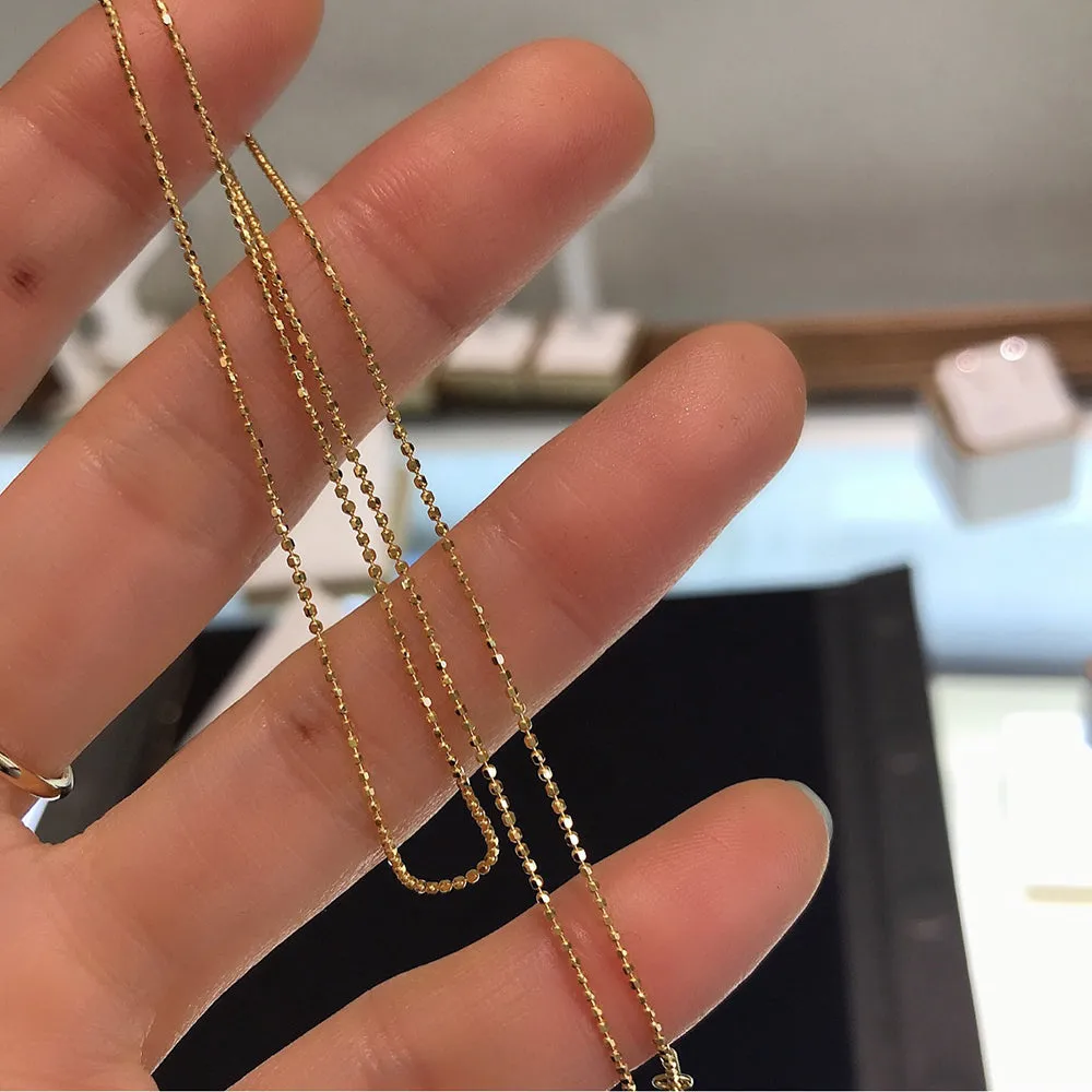 18K Solid Gold Bead Chain Necklace Glossy Beautiful Choker Jewelry Stamped Au750 18"