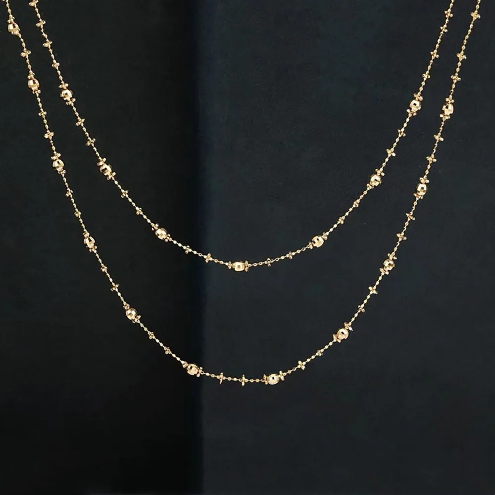 18K Solid Gold Bead Chain Necklace Glossy Charm Choker Jewelry Stamped Au750