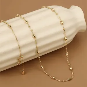 18K Solid Gold Bead Chain Necklace Glossy Charm Choker Jewelry Stamped Au750