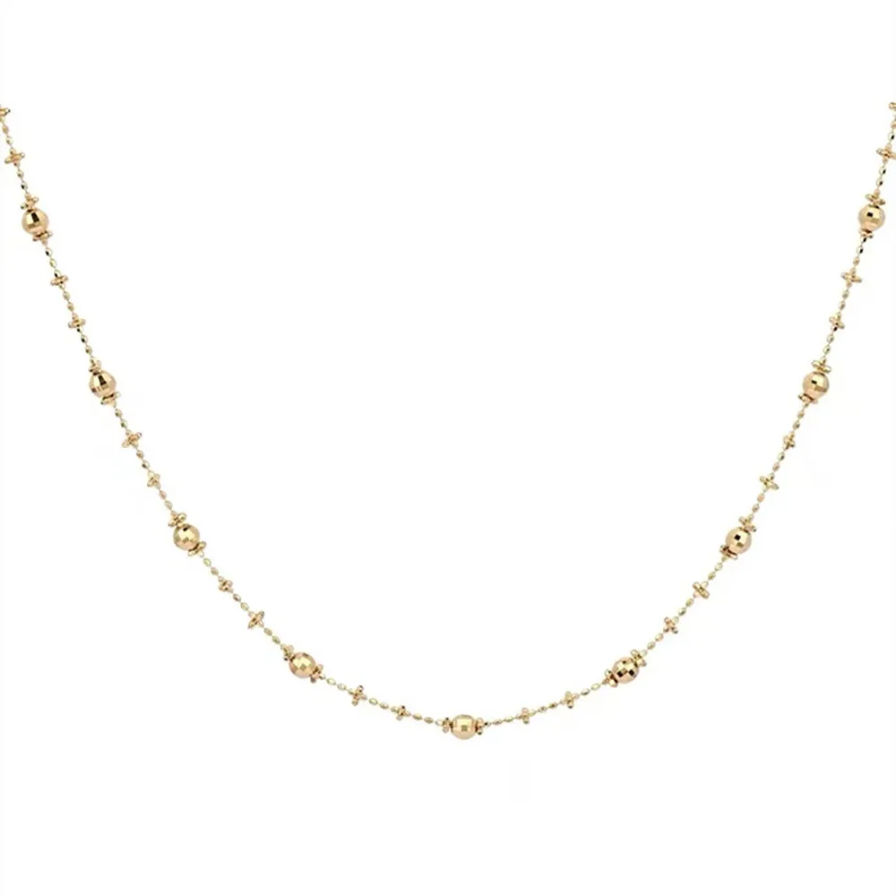 18K Solid Gold Bead Chain Necklace Glossy Charm Choker Jewelry Stamped Au750