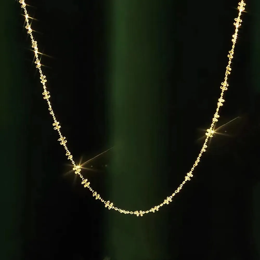 18K Solid Gold Bead Chain Necklace Glossy Charm Choker Jewelry Stamped Au750