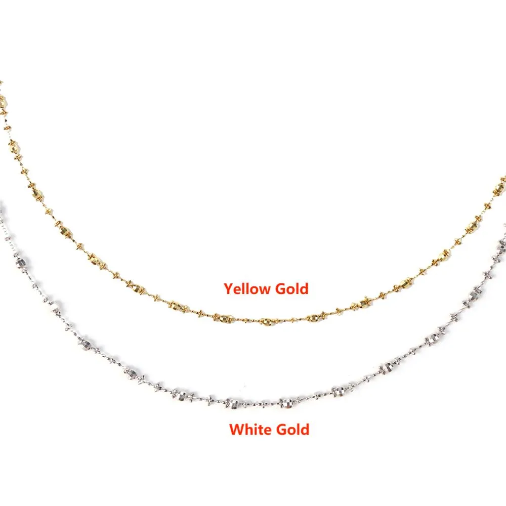 18K Solid Gold Bead Chain Necklace Laser Glossy Charm Little Plum Flower Jewelry 18"