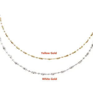 18K Solid Gold Bead Chain Necklace Laser Glossy Charm Little Plum Flower Jewelry 18"