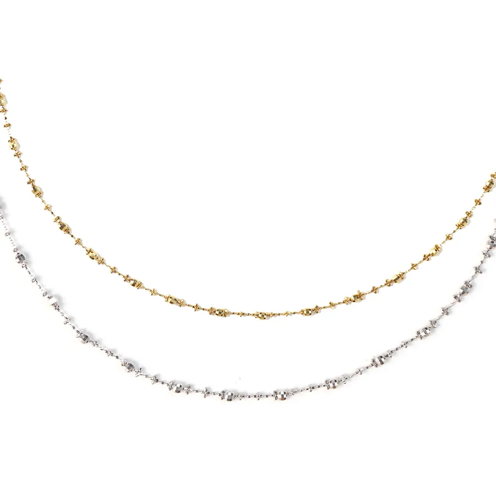 18K Solid Gold Bead Chain Necklace Laser Glossy Charm Little Plum Flower Jewelry 18"