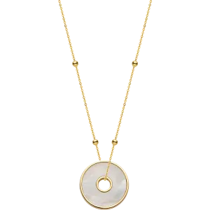 18K Solid Gold Mother of Pearl Round Hole Coin Necklace