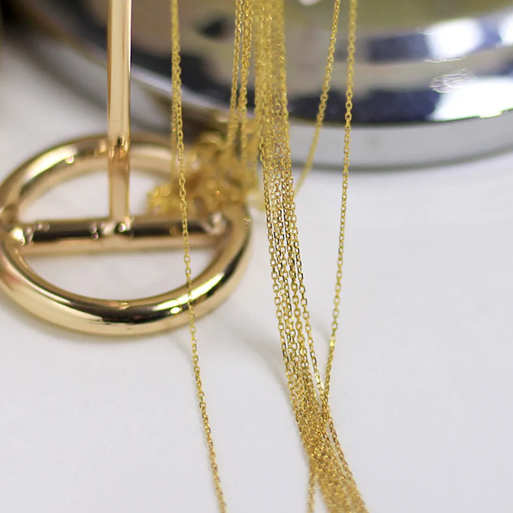 18K Solid Gold O Chain Necklace Glossy Beautiful Choker Jewelry Stamped Au750
