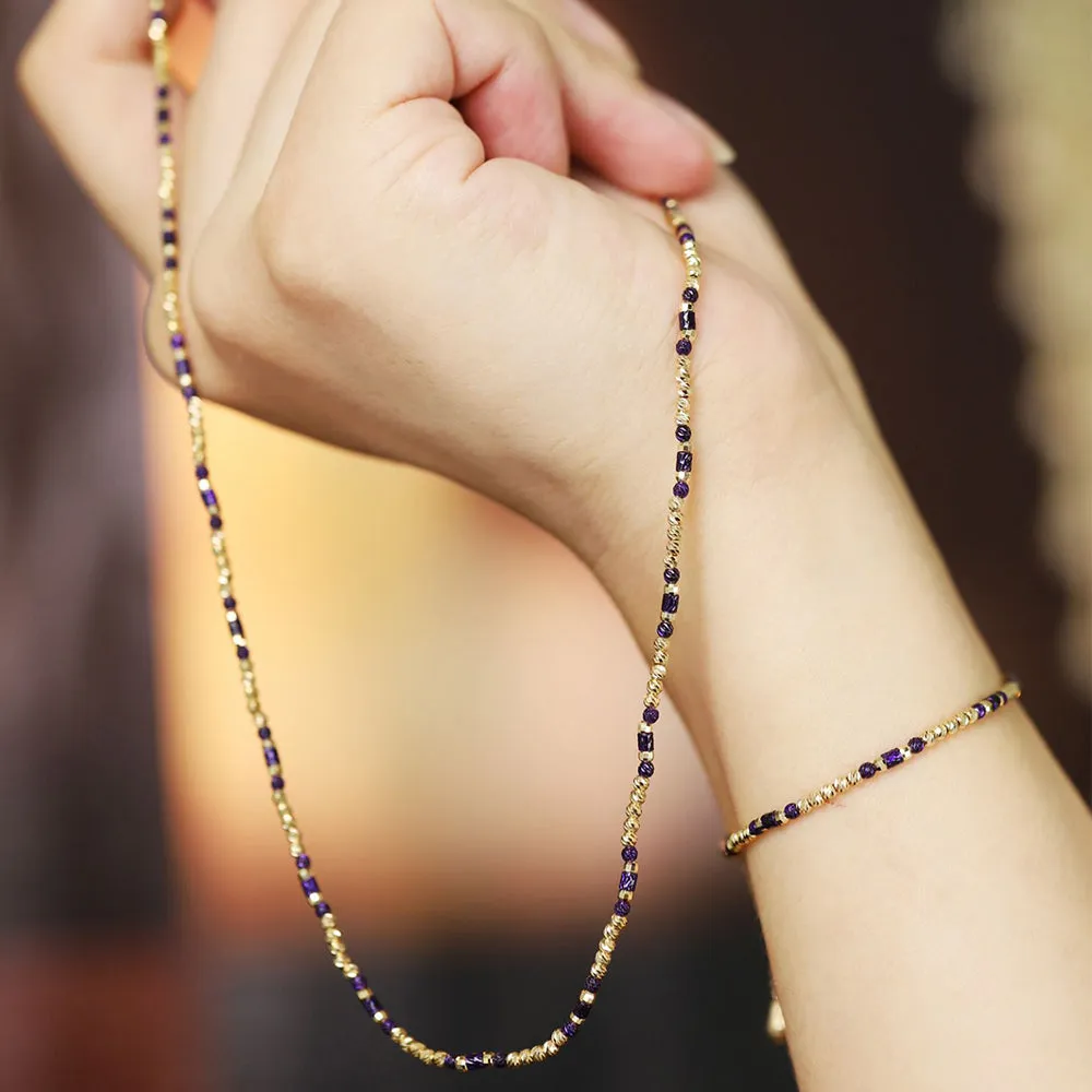 18K Solid Multicolor Gold Bead Chain Beaded Necklace Laser Glossy Charm Jewelry 18"