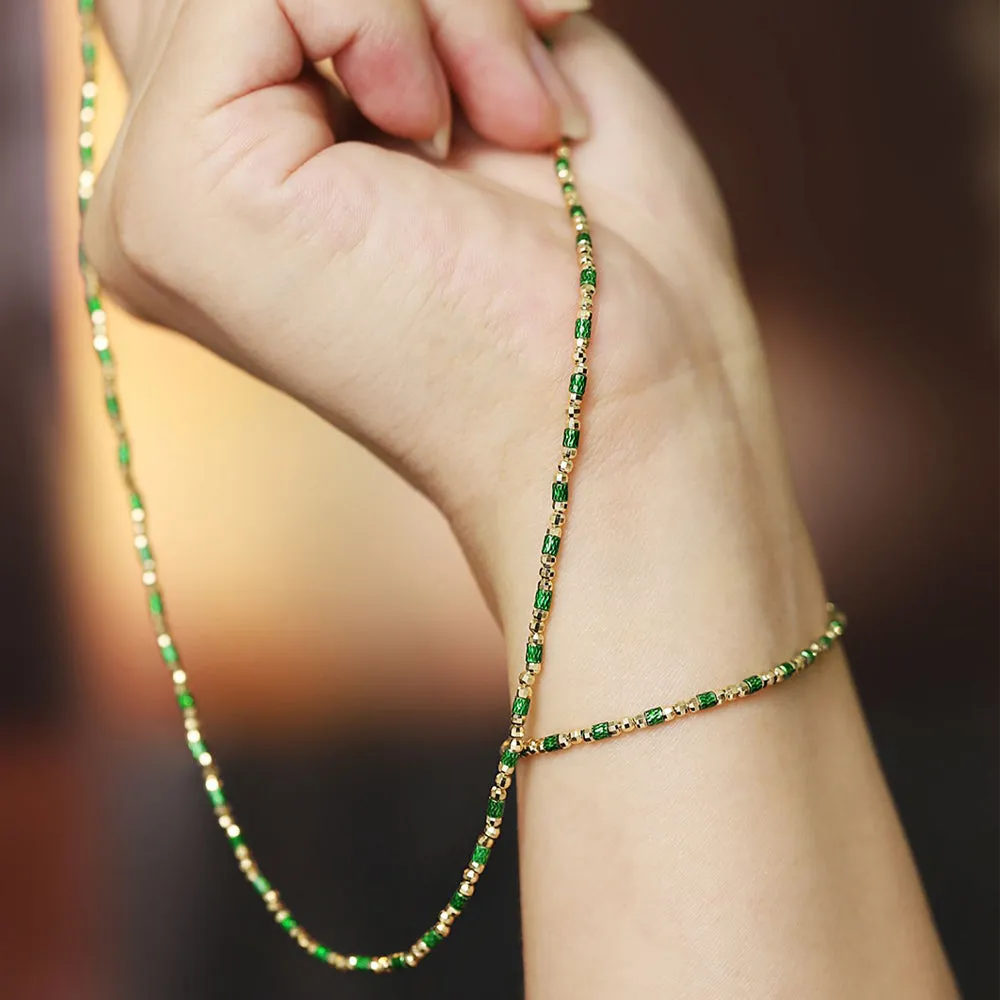 18K Solid Multicolor Gold Bead Chain Beaded Necklace Laser Glossy Charm Jewelry 18"