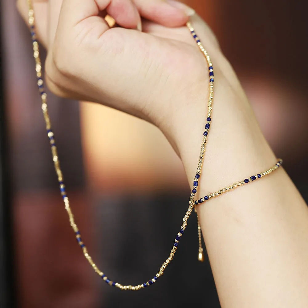 18K Solid Multicolor Gold Bead Chain Beaded Necklace Laser Glossy Charm Jewelry 18"