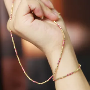 18K Solid Multicolor Gold Bead Chain Beaded Necklace Laser Glossy Charm Jewelry 18"