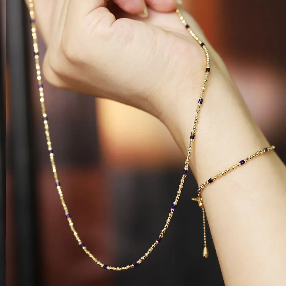18K Solid Multicolor Gold Bead Chain Beaded Necklace Laser Glossy Charm Jewelry 18"