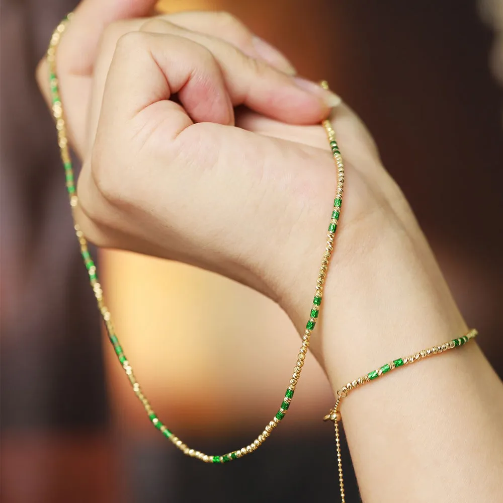 18K Solid Multicolor Gold Bead Chain Beaded Necklace Laser Glossy Charm Jewelry 18"