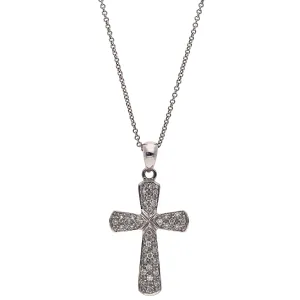 18K White Gold Diamond Cross Pendant with 18K White Gold Rolo Chain