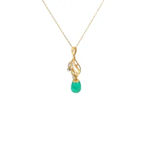 18k Yellow Gold 2.50ct Cut in a Cabochon Style Colombian Emerald and .38ct F VS2 Round and Baguette Diamond Necklace