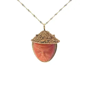 18k Yellow Gold Coral Vintage Munk Necklace