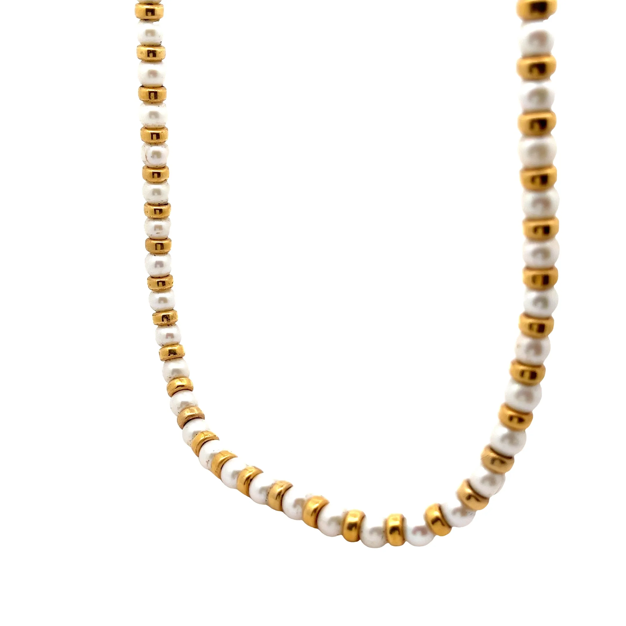 18k Yellow Gold Pearl and Bead Choker necklace