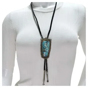 1960s Native American Silver Turquoise Bolo Necklace
