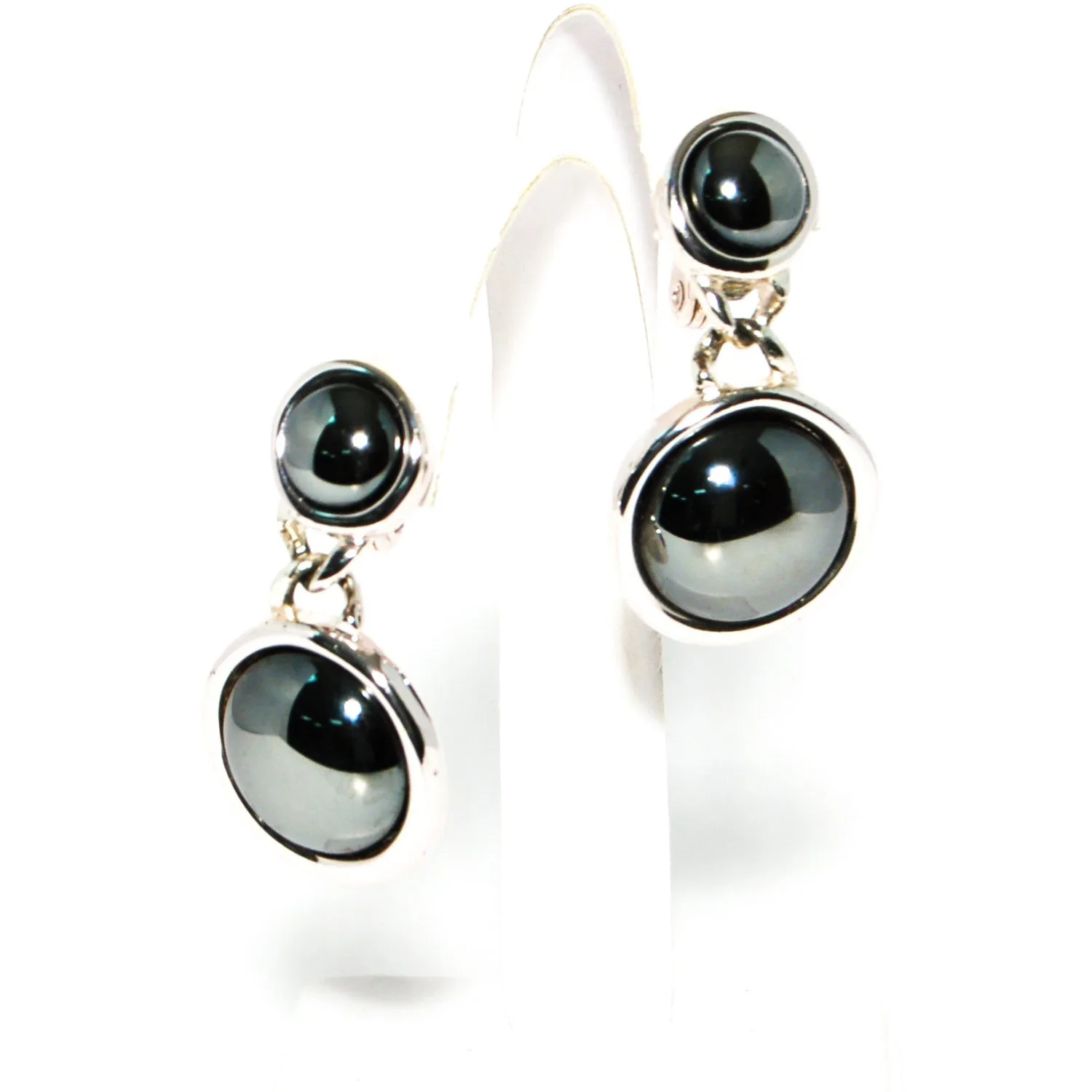 1980's Silver Hematite Earrings and Necklace Set by Monet