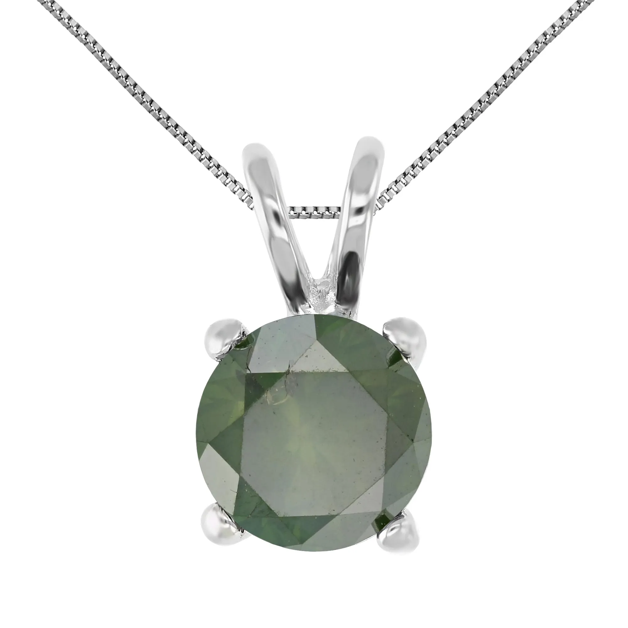 2 cttw Green Solitaire Diamond Pendant Necklace in 14K White Gold