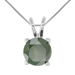 2 cttw Green Solitaire Diamond Pendant Necklace in 14K White Gold