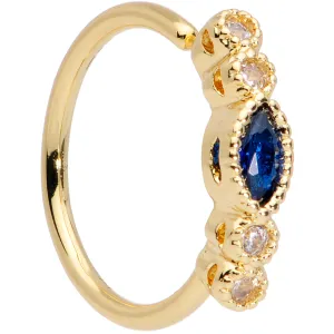20 Gauge 5/16 Clear Blue CZ Gem Gold Tone Noble Oval Nose Hoop